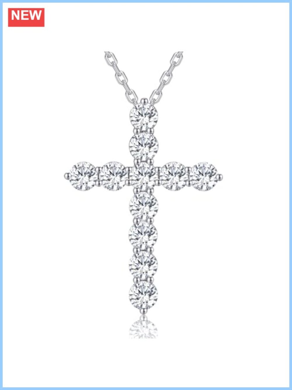 925 Sterling Silver Moissanite Cross Necklace 18in Women